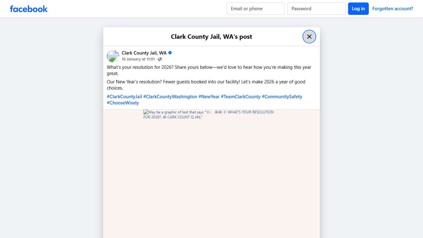 What’s your resolution for 2026?... - Clark County Jail, WA Facebook